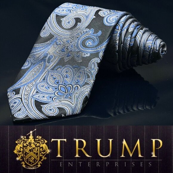 Donald J. Trump Mens Tie - 100% Silk - Blue Silver Black Paisley